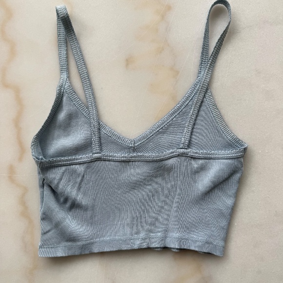 Aritzia Sunday Best Gracie Tank in Baby Blue Size XS Bow Ribbed Material V Neck - Picture 5 of 7